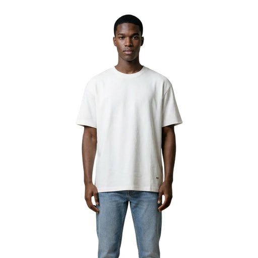 Gianni Lupo men t shirt white round neck 100 percent cotton with relaxed fit and subtle lower left branding