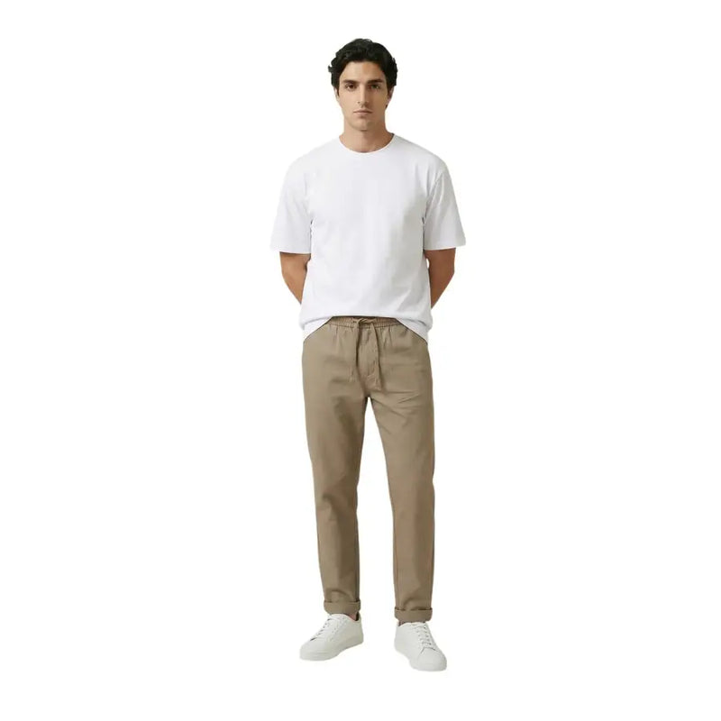 Beige Gianni Lupo Herrenhose mit lockerer Passform, Kordelzug und dezenten Bügelfalten für bequemen Tragekomfort im Alltag