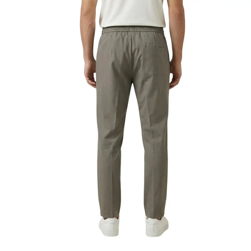 Gianni lupo men trousers green polyester viscose slim-fit khaki elastic waistband back pocket shown from back side