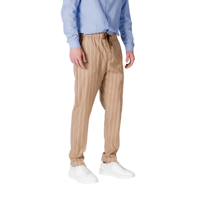 Gianni lupo men’s beige pinstripe trousers with drawstring waistband and pockets for casual and formal wear