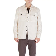 Men’s beige long-sleeve button-up collared shirt with chest pockets for Gianni Lupo blazer