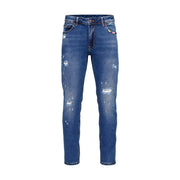 Gianni Lupo slim fit jeans BRUCE for men in blue denim with distressed ripped details, front view