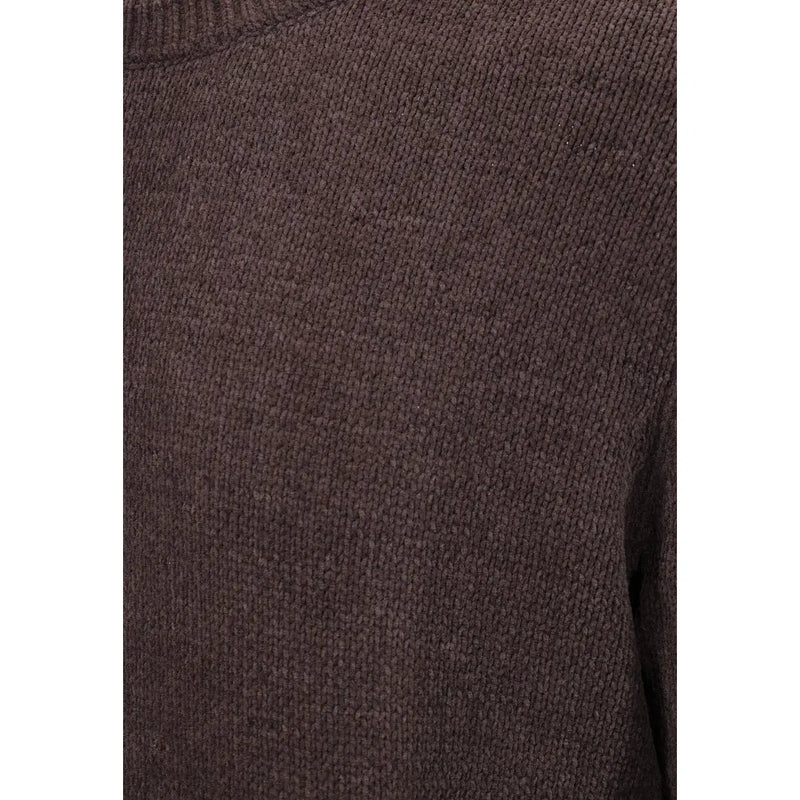 Gianni Lupo Herrenpullover Girocollo in Dunkelbraun mit geripptem Halsausschnitt und feinen Strickdetails, Detailansicht