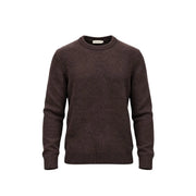Gianni Lupo Herren-Girocollo-Pullover aus dunkelbraunem, fein gestricktem Material mit gerippten Bündchen und Saum, Vorderansicht