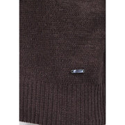 Gianni Lupo Herrenpullover Girocollo in Dunkelbraun mit Strukturstrick und Rippstricksaum, Vorderansicht