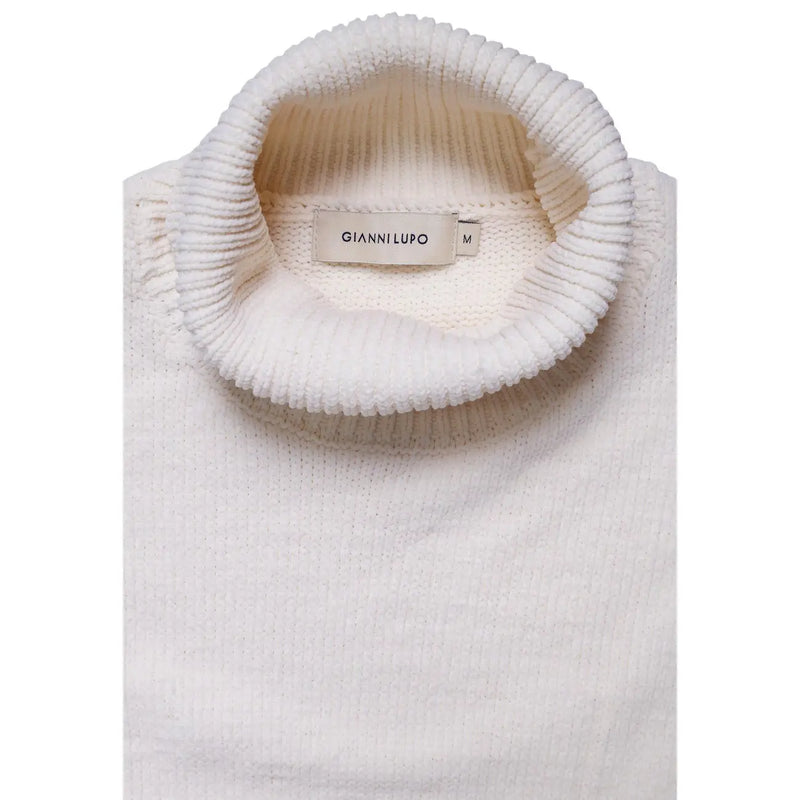 Gianni Lupo Pull à col roulé pour homme couleur crème à côtes, vue de face