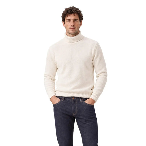 Gianni Lupo Rollkragenpullover für Damen in Creme mit Rippstrickstruktur und langen Ärmeln, Vorderansicht