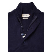 Gianni Lupo Pull en laine pour homme, bleu marine foncé, col côtelé, boutons décoratifs et fermeture éclair sur le devant, vue de face