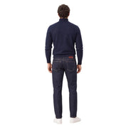 Gianni lupo Pull en laine bleu marine pour homme, porté avec un jean slim et des surpiqûres discrètes, vue de face