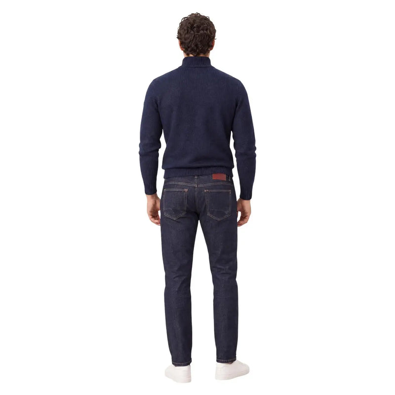 Gianni lupo Pull en laine bleu marine pour homme, porté avec un jean slim et des surpiqûres discrètes, vue de face