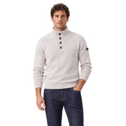 Gianni Lupo Pull en laine pour homme gris clair, maille côtelée et col zippé à mi-hauteur, vue de face