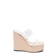 Giuseppe Zanotti beige leather platform wedge sandals with transparent straps