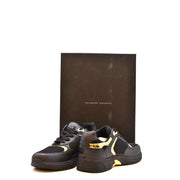 Giuseppe Zanotti black nylon leather sneakers for men with gold accents, mesh upper, and chunky sole
