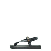 Schwarze Ledersandalen von Giuseppe Zanotti für Herren mit Zehenstegdesign in Krokodiloptik und goldfarbenem Metallverschluss