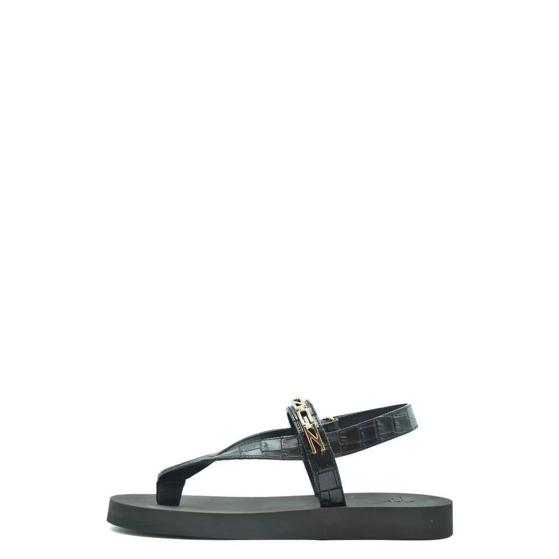 Schwarze Ledersandalen von Giuseppe Zanotti für Herren mit Zehenstegdesign in Krokodiloptik und goldfarbenem Metallverschluss