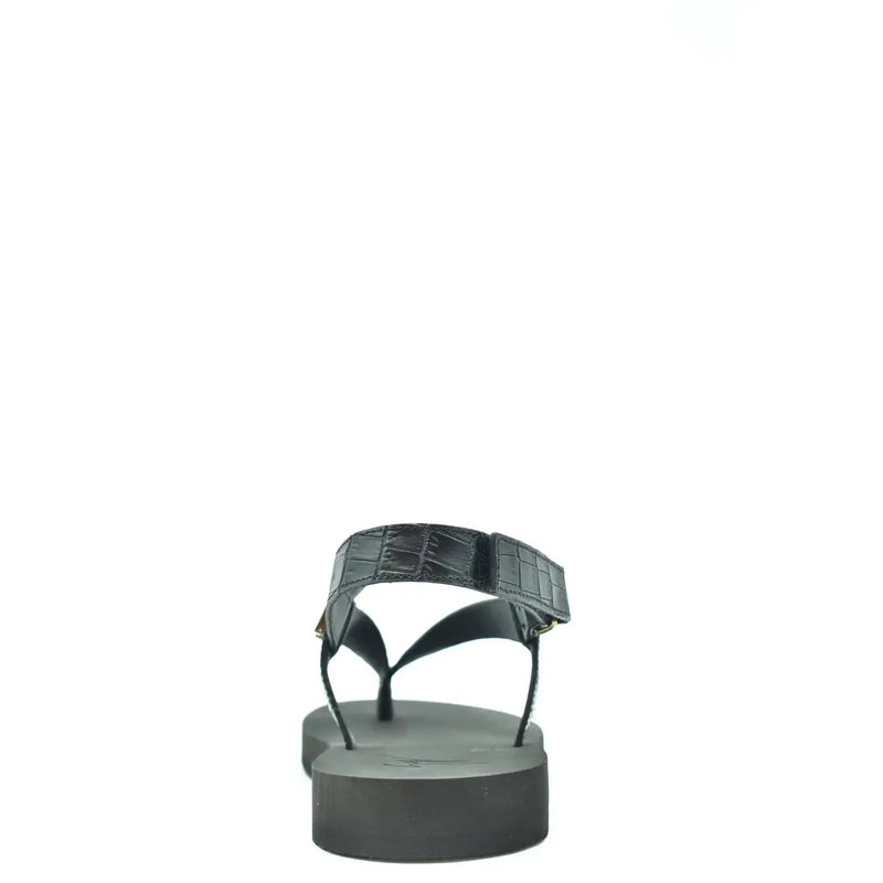 Schwarze Herren-Ledersandalen von Giuseppe Zanotti mit Zehenstegdesign aus Krokodilleder und klobiger Plateausohle