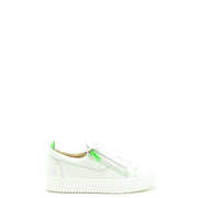 White leather slip-on sneaker with neon green zipper and heel tab by Giuseppe Zanotti men leather zip sneakers V25114