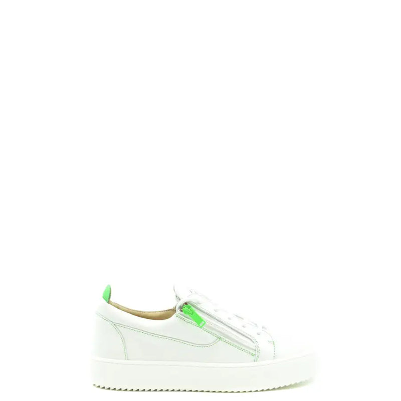 White leather slip-on sneaker with neon green zipper and heel tab by Giuseppe Zanotti men leather zip sneakers V25114