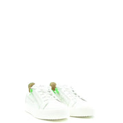 Giuseppe Zanotti men leather zip sneakers in white with neon green zipper accents on the side