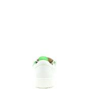 White leather Giuseppe Zanotti men leather zip sneakers with neon green accents on heel tab and laces