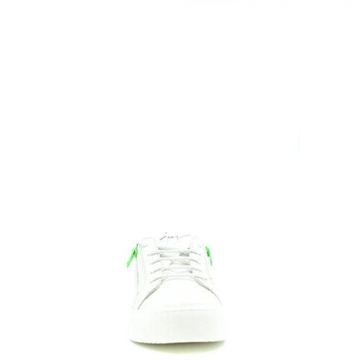 Giuseppe Zanotti men leather white low-top sneakers with neon green zipper accents on the sides V25114