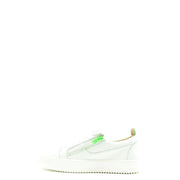 Weißer Herren-Sneaker von Giuseppe Zanotti aus Leder zum Hineinschlüpfen mit neongrünem Reißverschlussdetail und klobiger weißer Sohle