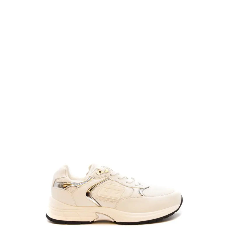 Giuseppe Zanotti white leather nylon slip on sneakers with cream color, metallic silver accents, and chunky sole