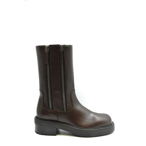 Braune Damen-Ankle-Boots aus Leder von Giuseppe Zanotti mit klobiger schwarzer Sohle und zwei seitlichen Reißverschlüssen
