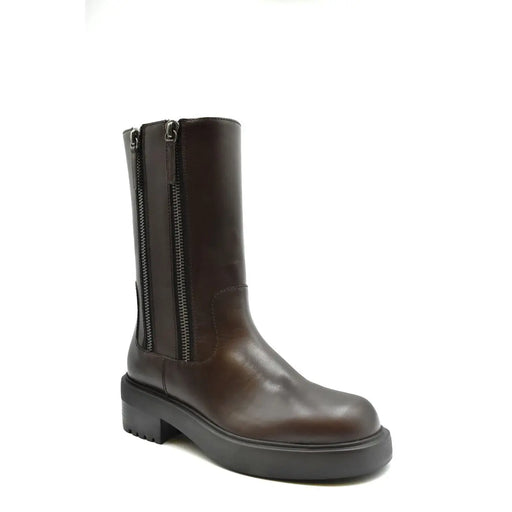 braune Damen-Ankle-Boots aus Leder von Giuseppe Zanotti mit dunkelbraunem Leder, klobiger schwarzer Gummisohle und seitlichen Reißverschlüssen