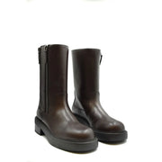 Giuseppe Zanotti women brown leather ankle boots with dark brown upper chunky black sole and side zipper closure