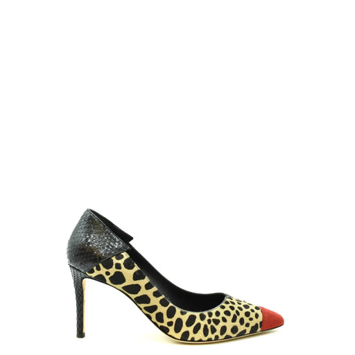 Giuseppe Zanotti Damenpumps aus Wildleder mit Leopardenmuster und schwarzem Schlangenlederapplikationen sowie roter Zehenkappe