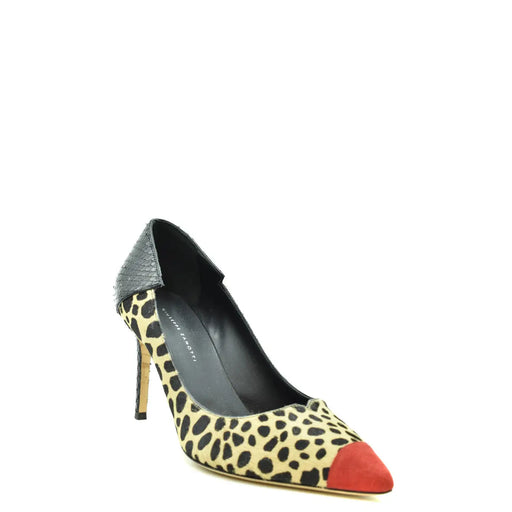 Giuseppe Zanotti Damenpumps mit Leopardenmuster aus Wildleder mit roter Zehenkappe und schwarzem, strukturiertem Absatz