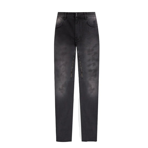 Givenchy men grey cotton jeans made in Italy with black distressed denim, subtle fade, and side zipper details
