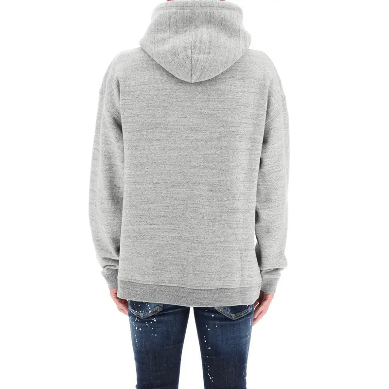 A heather gray hooded sweatshirt with a relaxed fit and ribbed cuffs perfect for casual wear