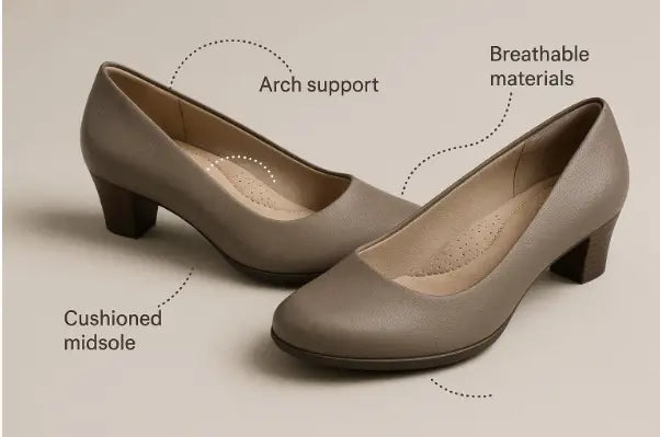 Damen-Business-Casual-Schuhe mit Fußgewölbestütze, Polsterung, atmungsaktiven Materialien und moderater Absatzhöhe