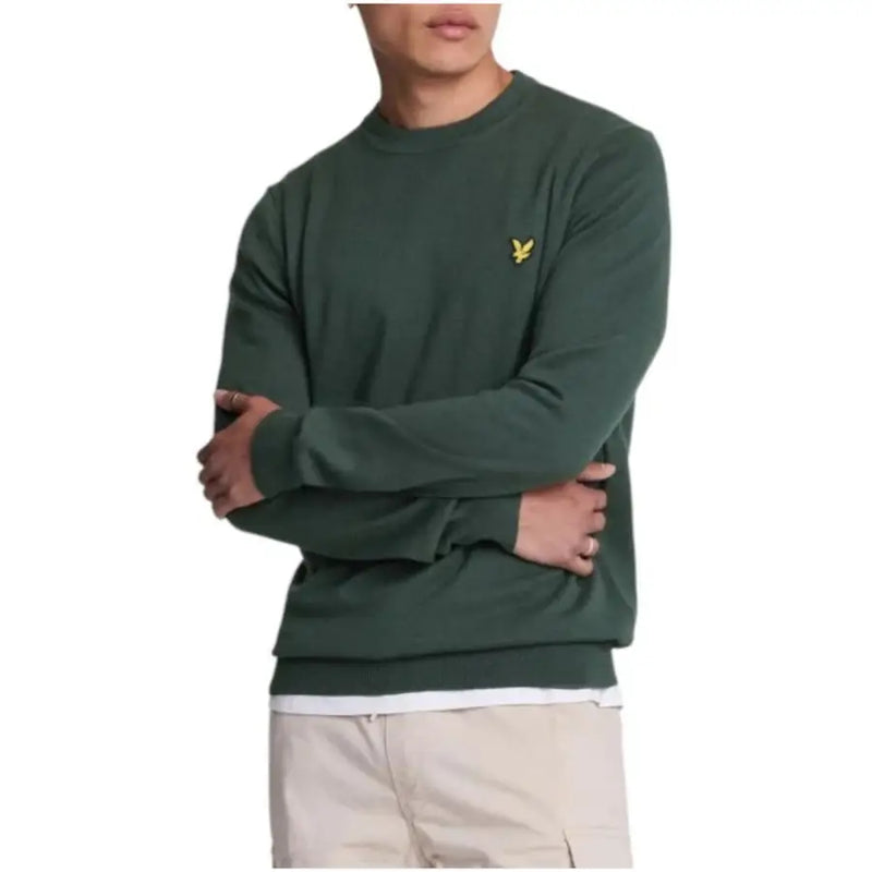 Green long-sleeved crewneck shirt from Lyle & Scott displayed on a product page