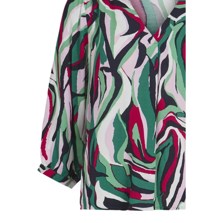 Green and pink abstract Vila Clothes women’s blouse, perfect for an urban chic style