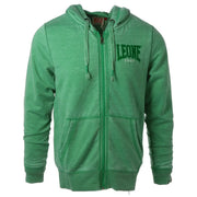 Green zip up hoodie featuring a green leone 1947 faded heather texture with matching drawstrings in cotton material