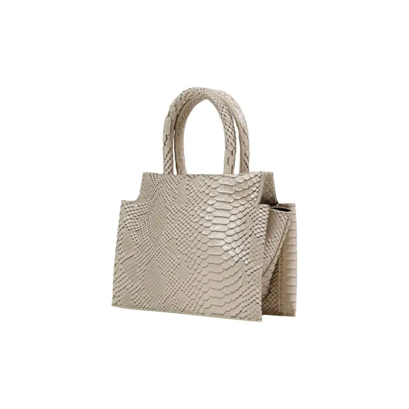 Grey handbag by Replay with multiple pockets featuring a sleek light gray textured snake skin pattern and structured design