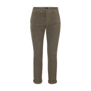 Women’s olive green cuffed chino pants displayed with Grey Jacob Cohen Men Fall Winter Trousers underlined pockets