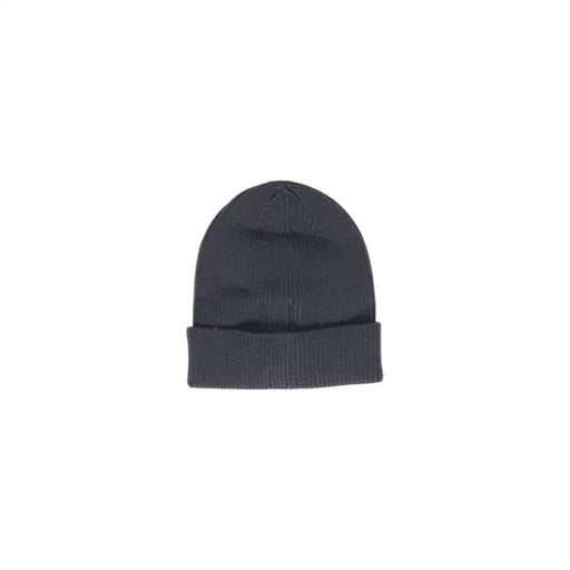 Dark gray ribbed knit beanie with folded cuff, a grey plain slip on winter cap for women