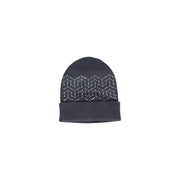 Dark gray knitted beanie with silver rhinestone geometric pattern front detail for women winter slip on cap