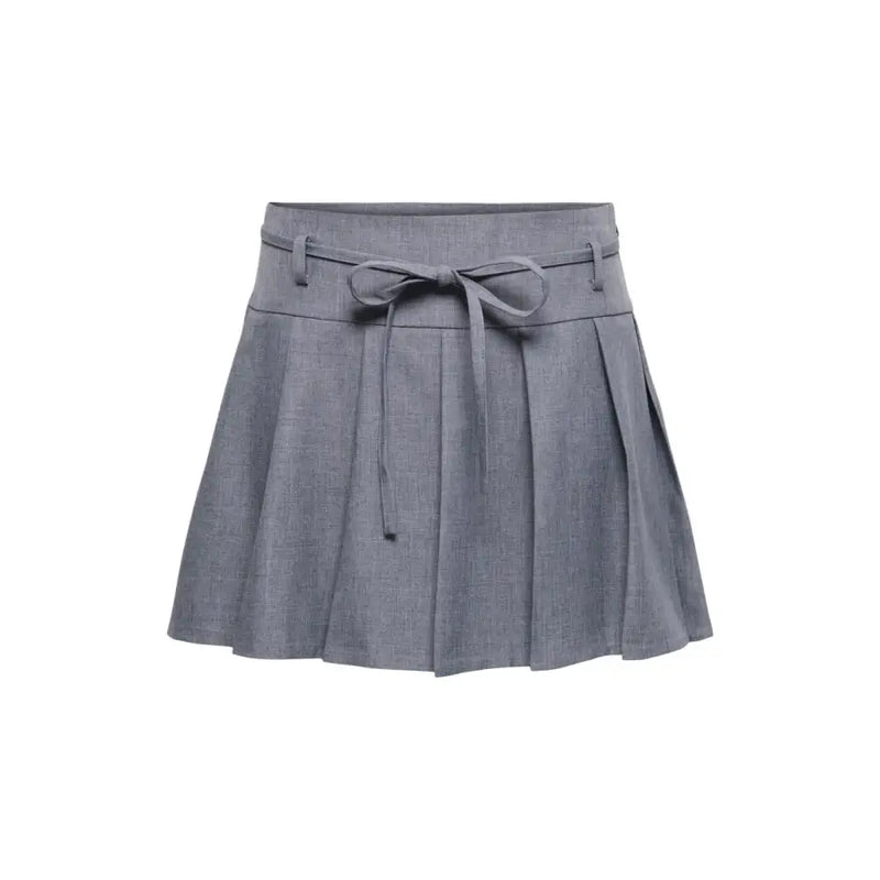 Grey polyester elastane women’s pleated skirt with matching tie belt for spring and summer wear