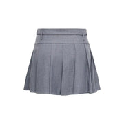Grey polyester elastane women’s skirt featuring a pleated design with structured waistband and subtle texture for spring and summer
