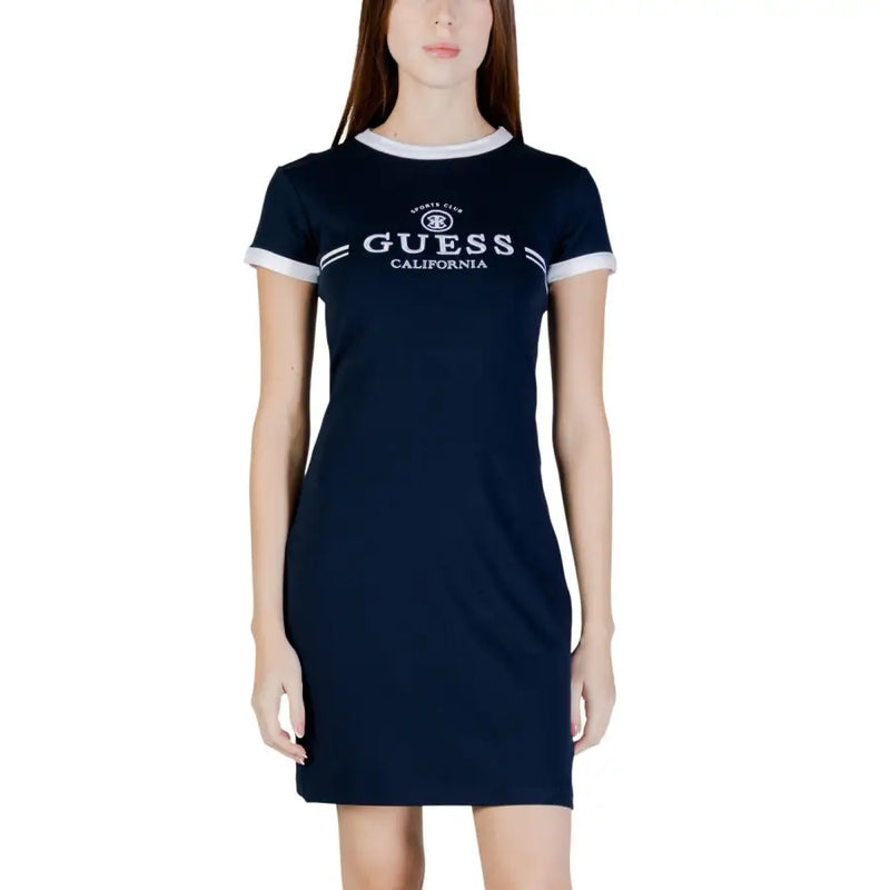 Navy blue Guess California T-shirt dress with white trim on collar cuffs
