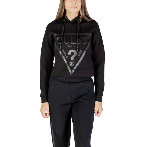 Black Guess cropped hoodie with prominent triangular logo for Guess Active Women Beige Sweatshirt