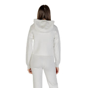 White guess active women beige hooded round neck sweatshirt with long sleeves and a relaxed fit