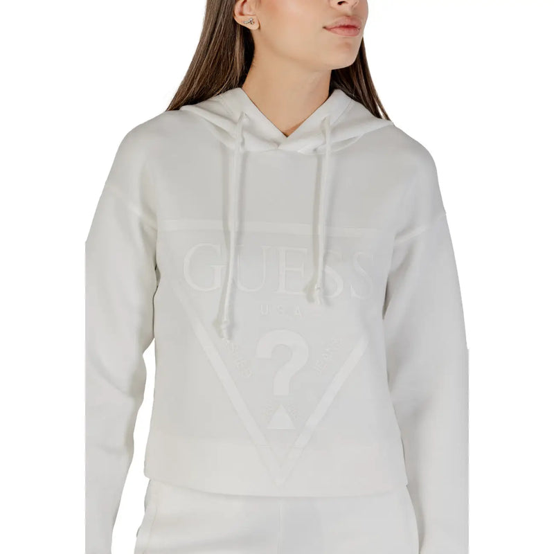 White guess active women beige hooded round neck sweatshirt with subtle tonal logo and drawstring hood