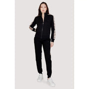 Guess Active women black cotton trousers with white and beige patterned stripes for fall winter wear