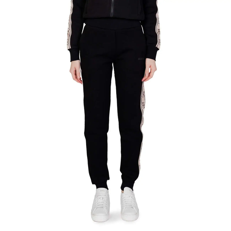 Guess Active women black cotton joggers with light pink and white patterned side stripes for fall winter wear
